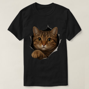 Camiseta Diseño de un gato peekaboo - Ilusión 3D suave y ar