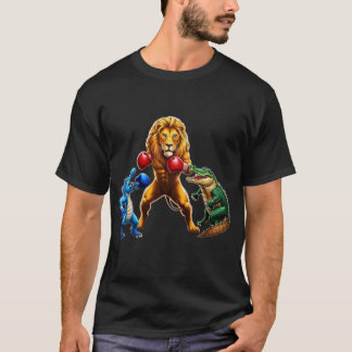 Camiseta Diseño de un juego de boxeo con leones y cocodrilo