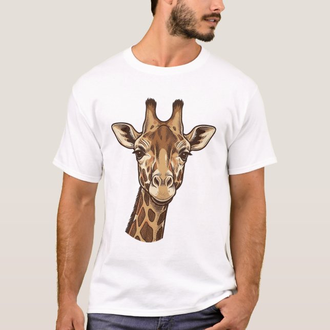 Camiseta Diseño de vector de cabeza de jirafa grabada vinta (Anverso)