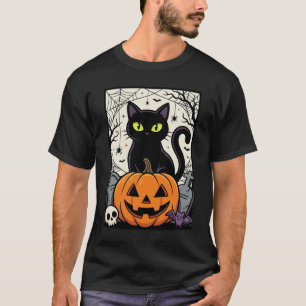 Camiseta Diseño de vector de calabaza gato negro de Hallowe