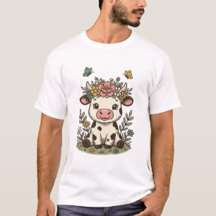 Camiseta Diseño de vector de grabado vintage de ternera flo