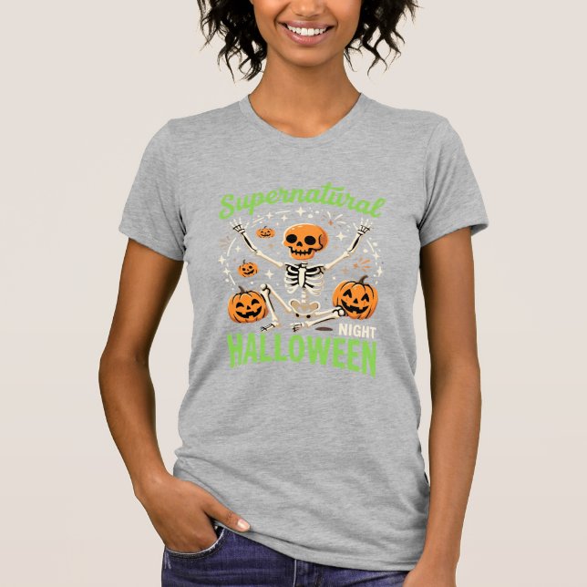 Camiseta Diseño de vector de Halloween de esqueleto sobrena (Anverso)
