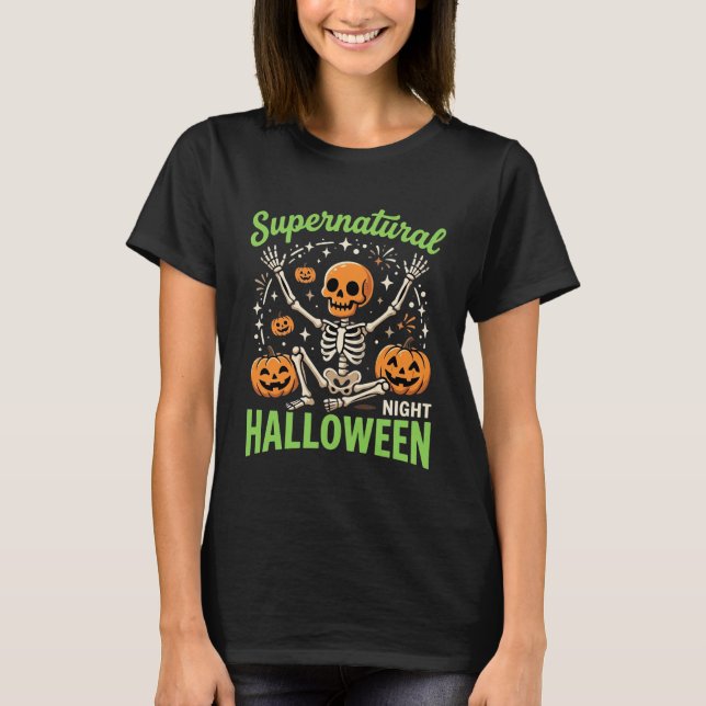 Camiseta Diseño de vector de Halloween de esqueleto sobrena (Anverso)