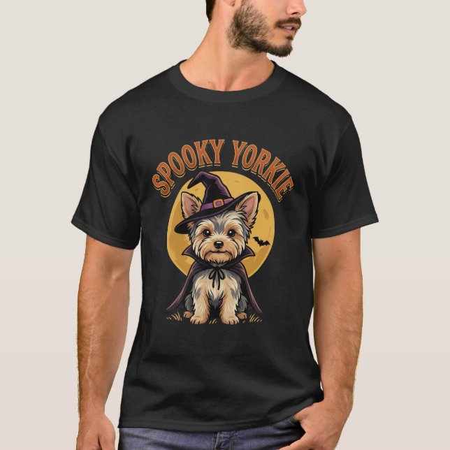 Camiseta Diseño de vector de perro bruja de Halloween Yorki (Anverso)