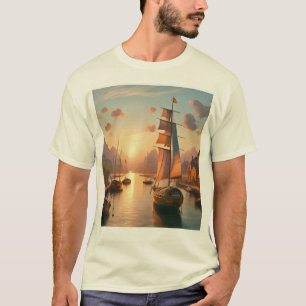 Camiseta Diseño de veleros coloridos al atardecer en camise