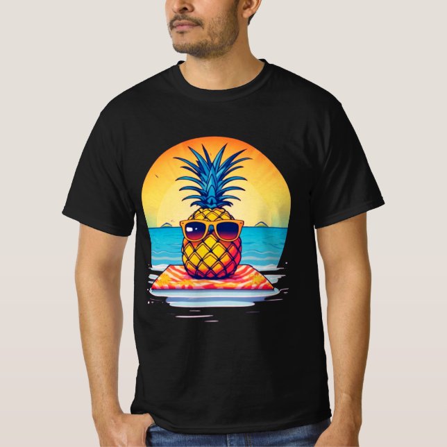 Camiseta Diseño de vibraciones de verano de piña de pollo, (Anverso)