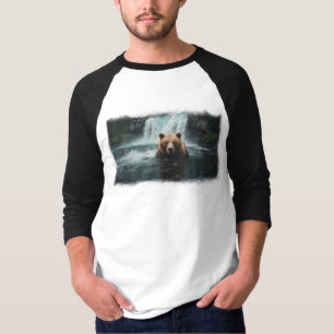 Camiseta Diseño de vida silvestre Grizzly Bear & Waterfall