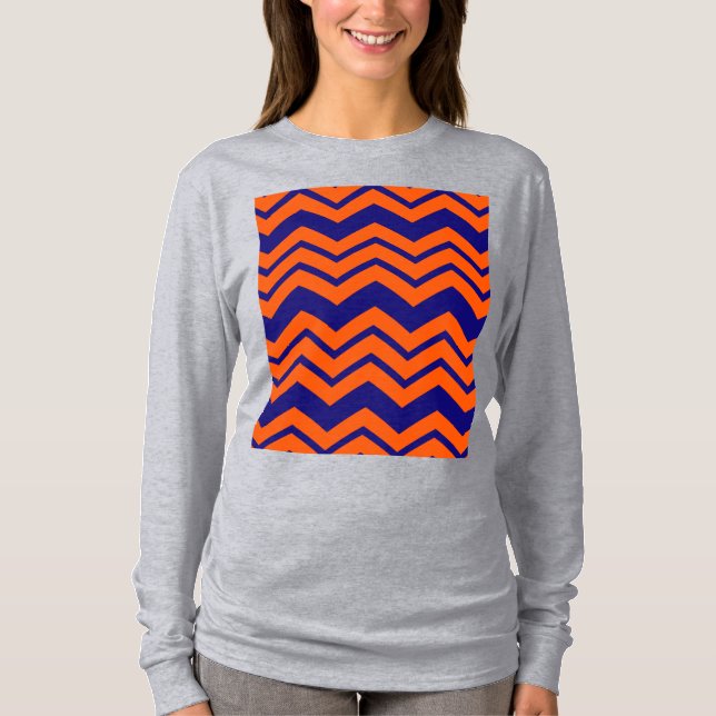 Camiseta Diseño de zigzag de Chevron azul naranja (Anverso)