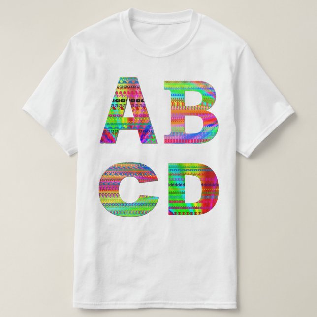 Camiseta Diseño del arco iris de las letras ABCD (Diseño del anverso)