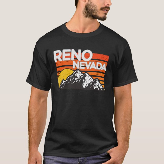 Camiseta Diseño del atardecer de montaña Retro Reno Nevada (Anverso)