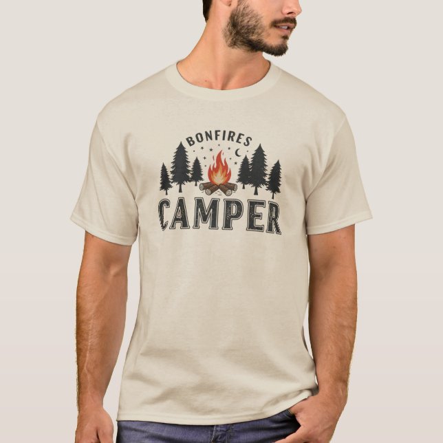 Camiseta Diseño del bosque nocturno de campana para fogatas (Anverso)