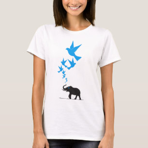 Camiseta Diseño del concepto de las aves azules del elefant