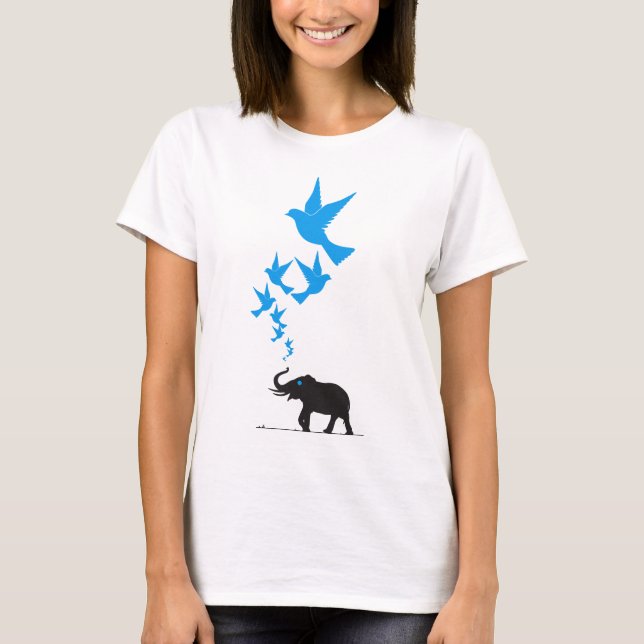 Camiseta Diseño del concepto de las aves azules del elefant (Anverso)