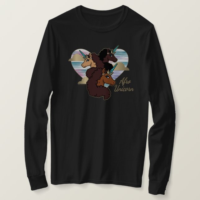 Camiseta Diseño del corazón del trío Afro Unicornio (Anverso del diseño)