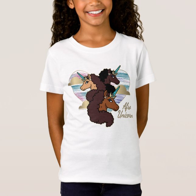 Camiseta Diseño del corazón del trío Afro Unicornio (Anverso)