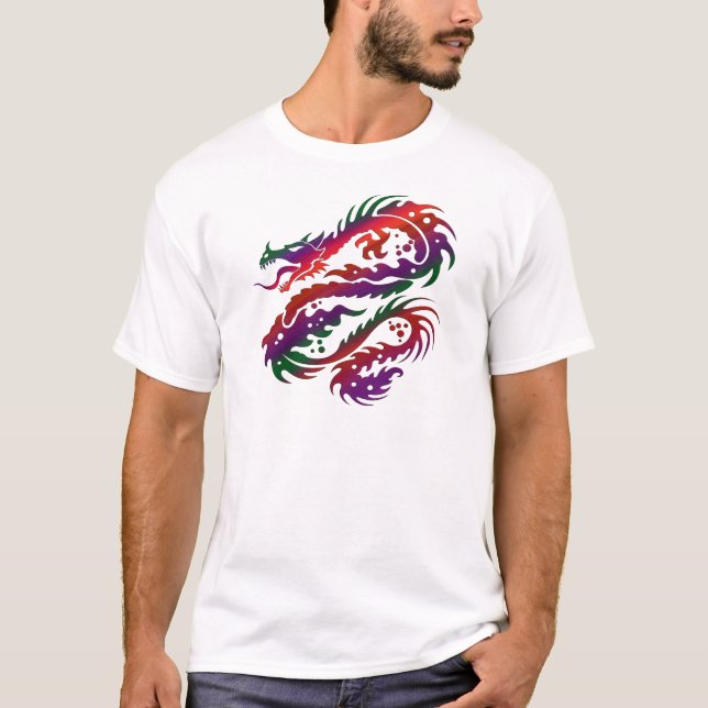 Camiseta Diseño del dragón - arte Multi-Vibrante del color (Anverso)
