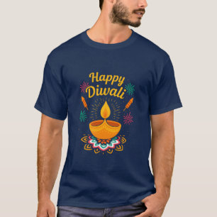 Camiseta Diseño del Festival Feliz Diwali   Diya y fuegos a