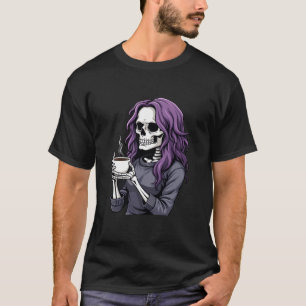 Camiseta Diseño del humor negro sobre el café esqueleto