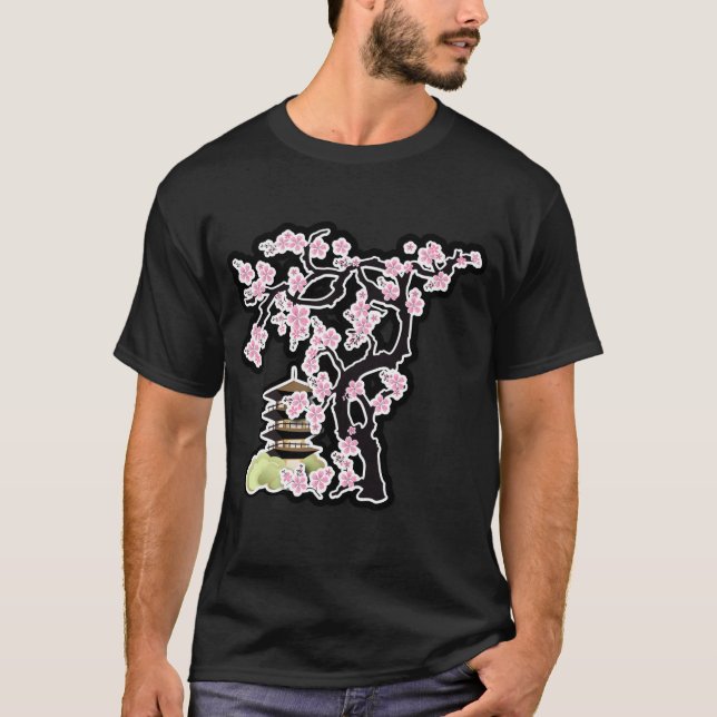 Camiseta Diseño del japonés de Sakura y de la pagoda (Anverso)
