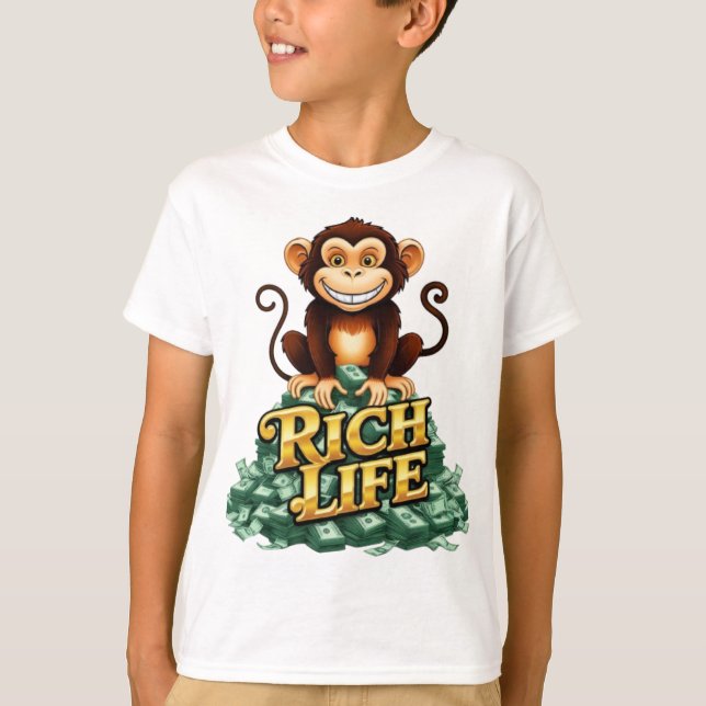Camiseta Diseño del logotipo de la mascota Rich Life Monkey (Anverso)