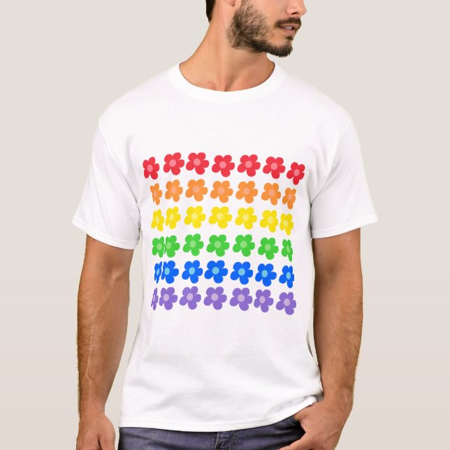 Camiseta Diseño del Orgullo Gay con flores arcoiris LGBT (Anverso)