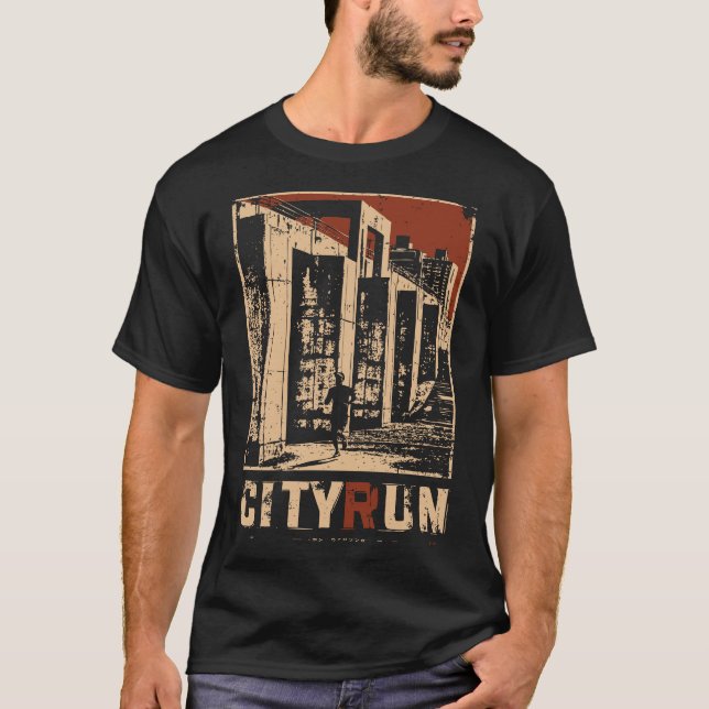 Camiseta Diseño del paisaje urbano de Cyberpunk (Anverso)