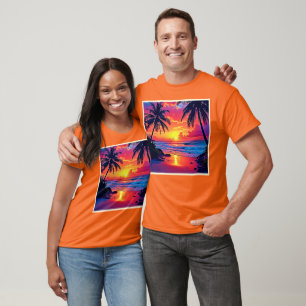 Camiseta Diseño del paraíso tropical del atardecer