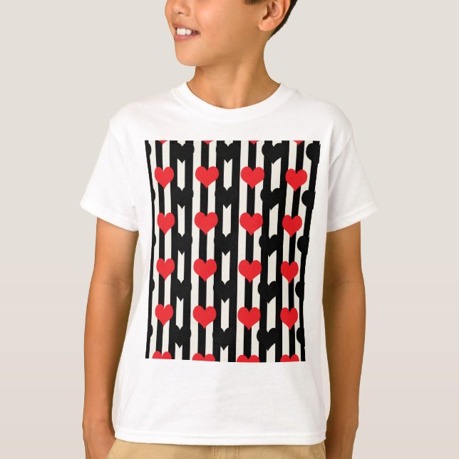 Camiseta Diseño del patrón del corazón del amor negro rojo  (Anverso)