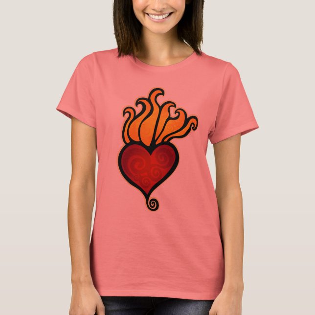 Camiseta Diseño del tatuaje del corazón inflamante (Anverso)