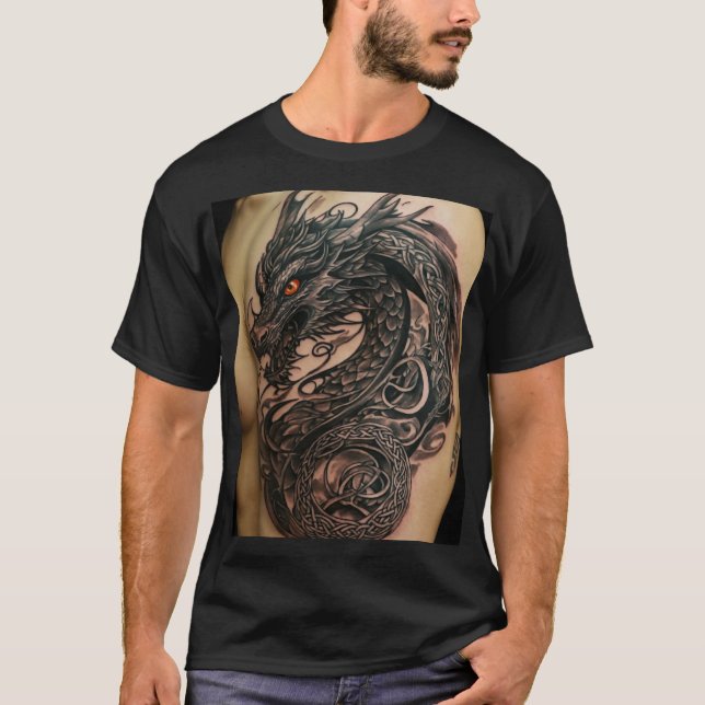 Camiseta Diseño del tatuaje del dragón feroz - Símbolo de f (Anverso)