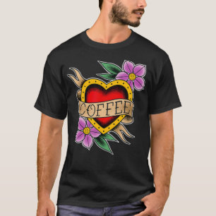Camiseta Diseño del tatuaje tradicional del corazón del caf
