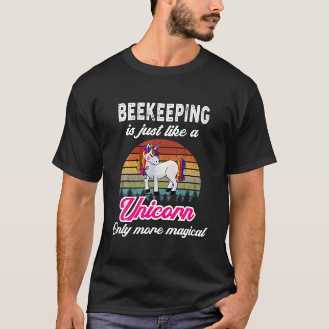 Camiseta Diseño divertido de apicultura - Retro Unicornio - (Anverso)