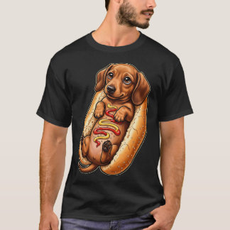 Camiseta Diseño divertido de bollo de perro caliente salchi