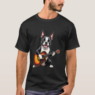 Camiseta Diseño divertido de Boston Terrier tocando la guit