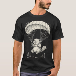 Camiseta Diseño Divertido de Castor en Paracaidismo con Par
