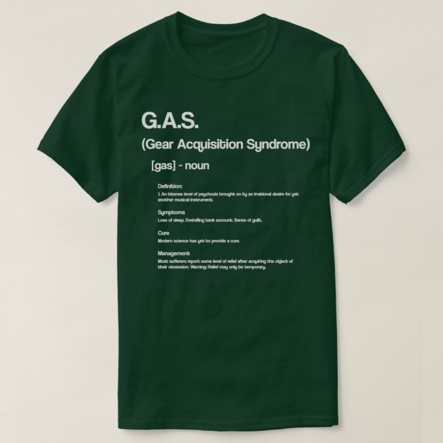 Camiseta Diseño divertido de definición de GAS para guitarr (Diseño del anverso)