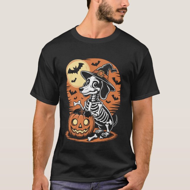 Camiseta Diseño divertido de esqueleto de perro de Hallowee (Anverso)