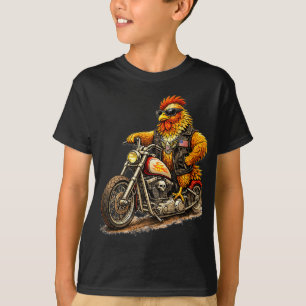 Camiseta Diseño Divertido de Gallo Motero Pollo Genial en M