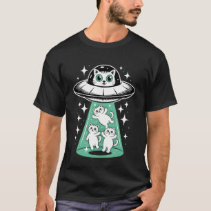 Camiseta Diseño Divertido de Gatito Espacial de Abducción d