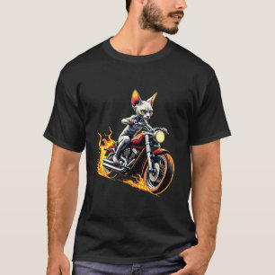 Camiseta Diseño divertido de gato Sphynx montando una motoc