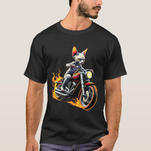 Camiseta Diseño divertido de gato Sphynx montando una motoc