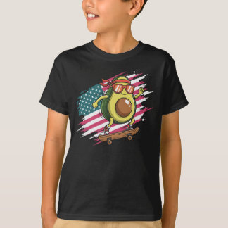 Camiseta Diseño divertido de patineta con aguacate y bander