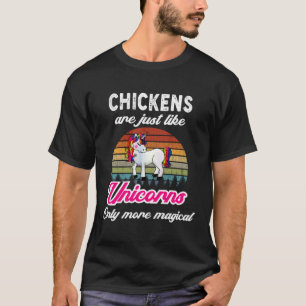 Camiseta Diseño Divertido de Pollo Unicornio Retro Atardece