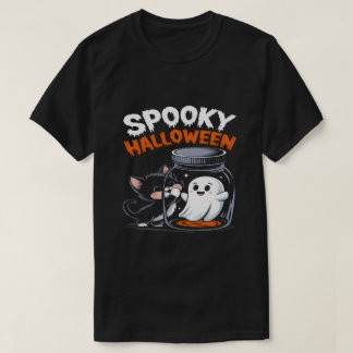 Camiseta Diseño divertido y divertido de gato y fantasmas e