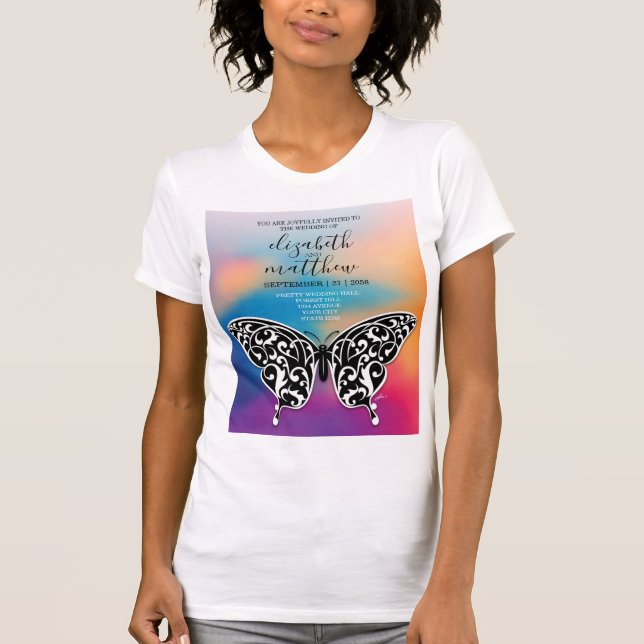 Camiseta Diseño elegante de la mariposa y la invitación al  (Anverso)