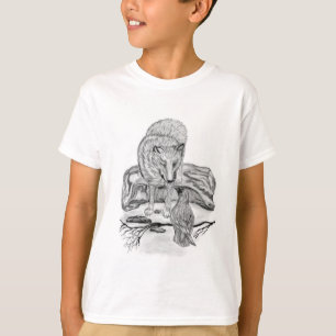 Camiseta Diseño en blanco y negro de Wolf y Raven