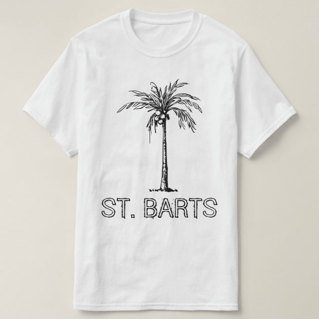Camiseta Diseño en blanco y negro del árbol de coco de St.  (Diseño del anverso)