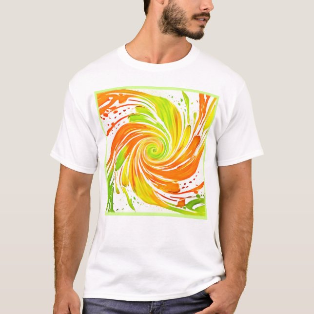 Camiseta Diseño en espiral verde y naranja (Anverso)
