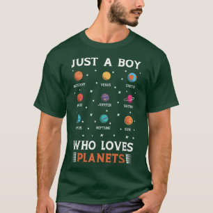 Camiseta Diseño Espacial Sólo Un Niño Que Ama Los Planetas