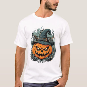 Camiseta Diseño Espantoso de Sombrero de Bruja de Calabaza
